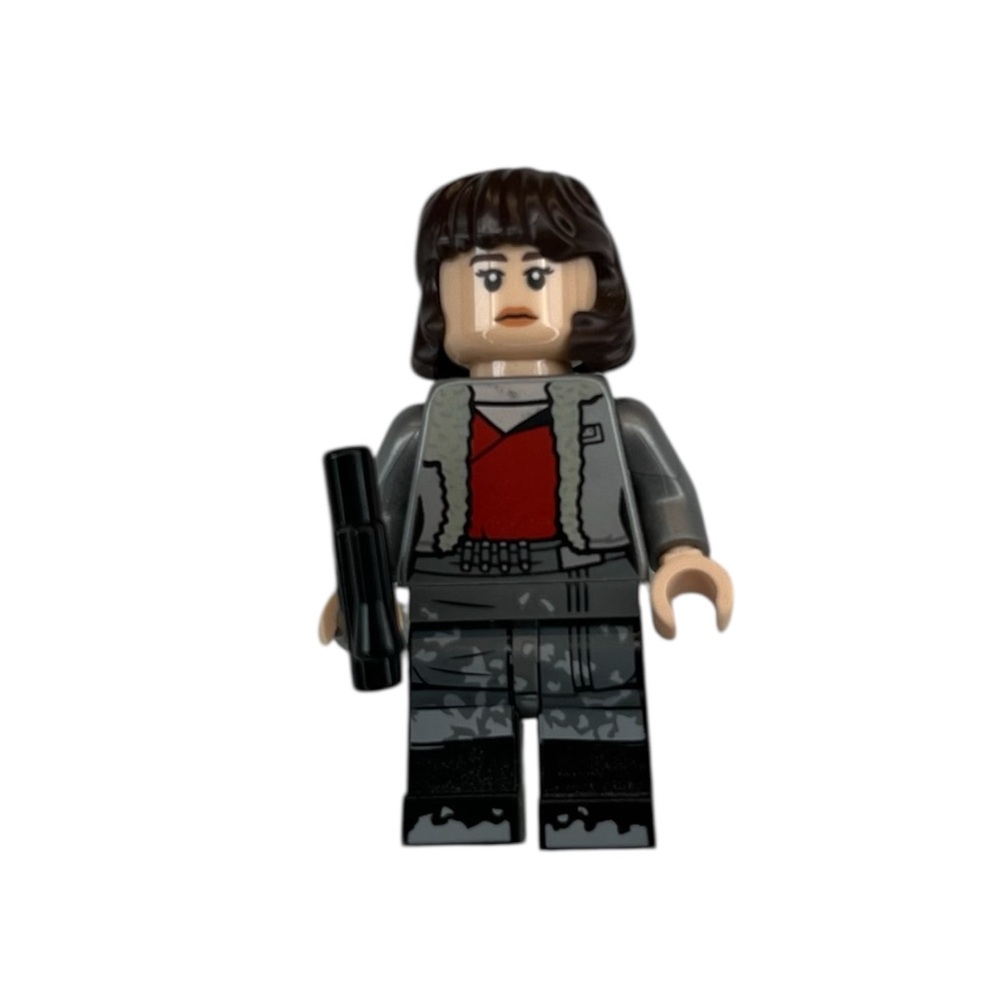 LEGO Minifigure Dark Brown Hair Gray Jacket Red Shirt Blaster Accessory